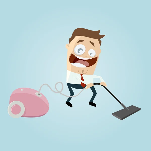 Funny cartoon man with vacuum cleaner — Stock Vector