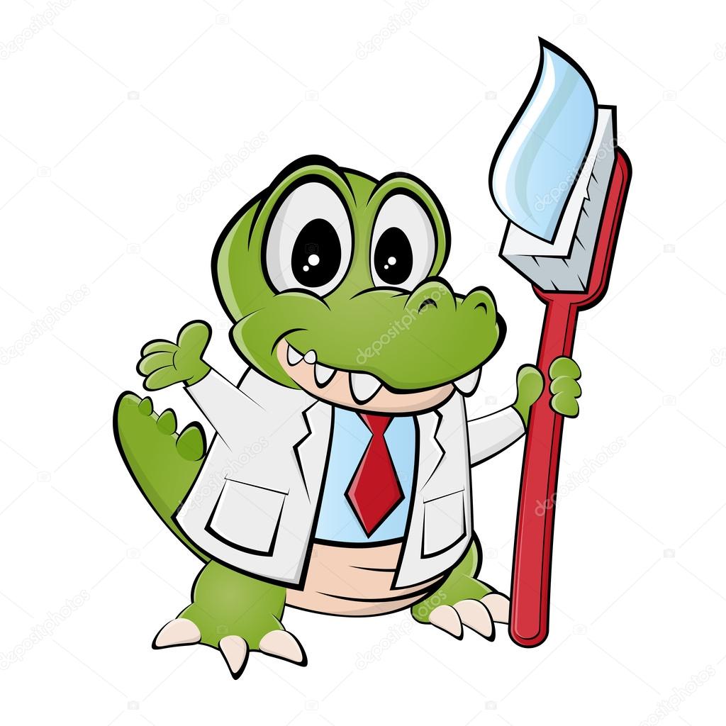 Lustiges CartoonKrokodil mit Zahnbürste lizenzfreie