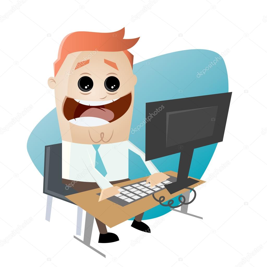 Funny cartoon businessman sitting on desk Stock Vector Image by  © #54037219