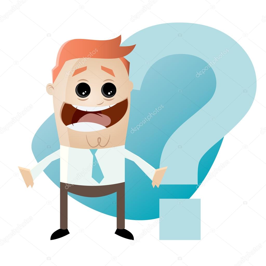 Funny cartoon businessman with question mark Stock Vector Image by  © #54037603