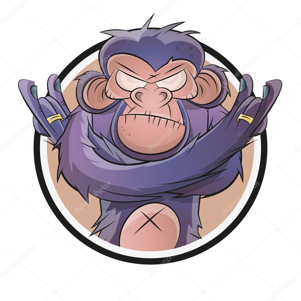 Angry cartoon chimp in a badge