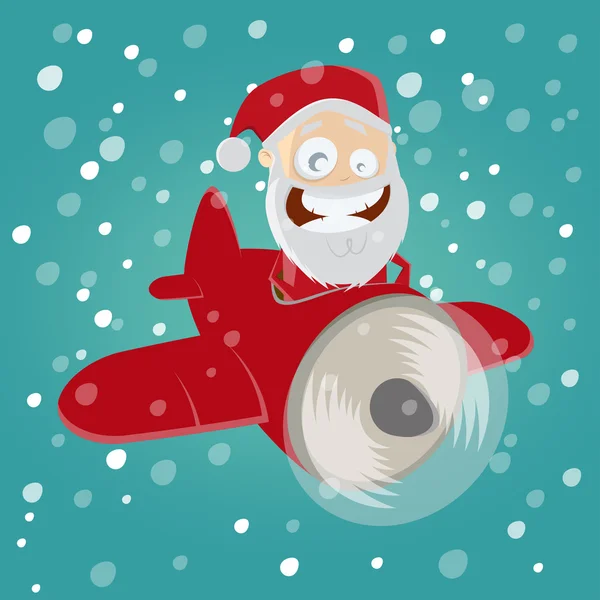 Santa claus is coming with a red plane — Stock Vector