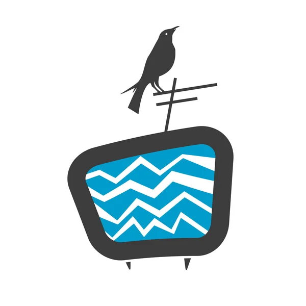 Illustration vectorielle d'un oiseau assis à la télévision — Image vectorielle
