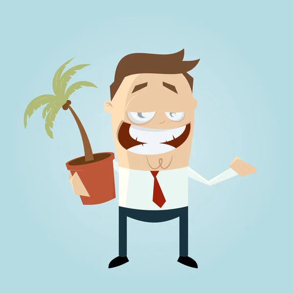 Funny cartoon man with houseplant — Stock Vector