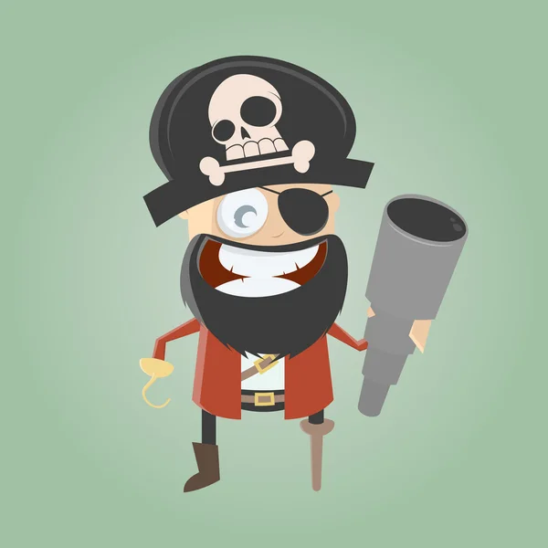 Funny cartoon pirate with telescope — Stock Vector