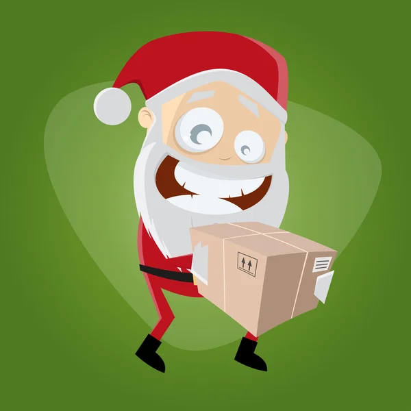 Funny santa claus is delivering a package — Stock Vector