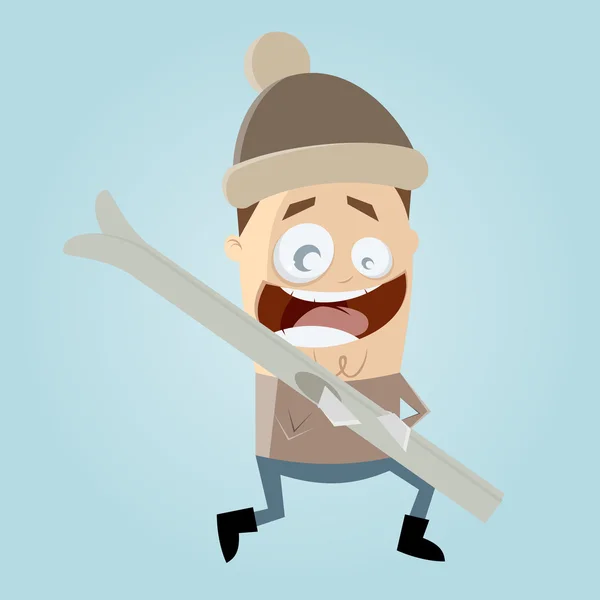 Lustiger Cartoon-Mann mit Ski — Stockvektor