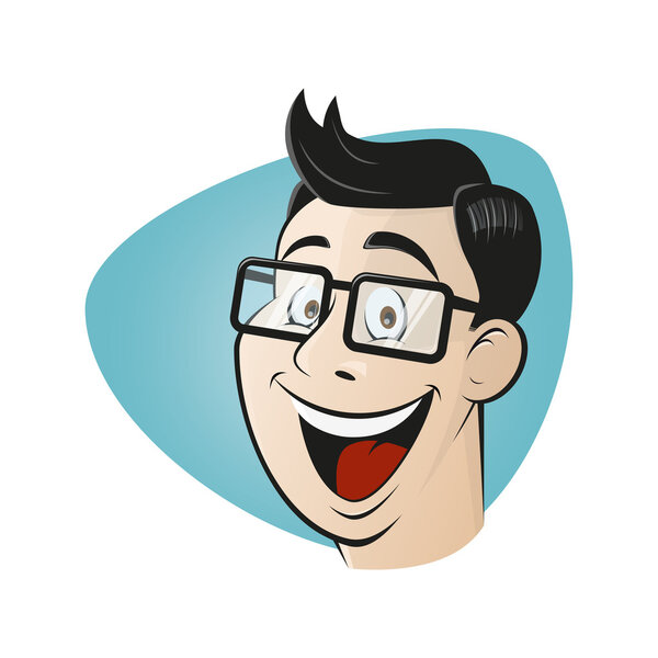 Smiling cartoon man with glasses