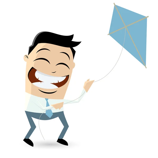 Funny cartoon businessman is flying a kite — Stock Vector