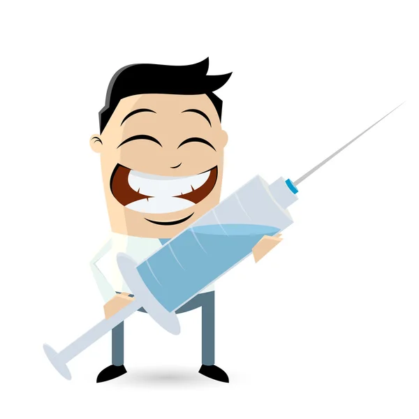 Hombre feliz con vacuna inyectable — Vector de stock