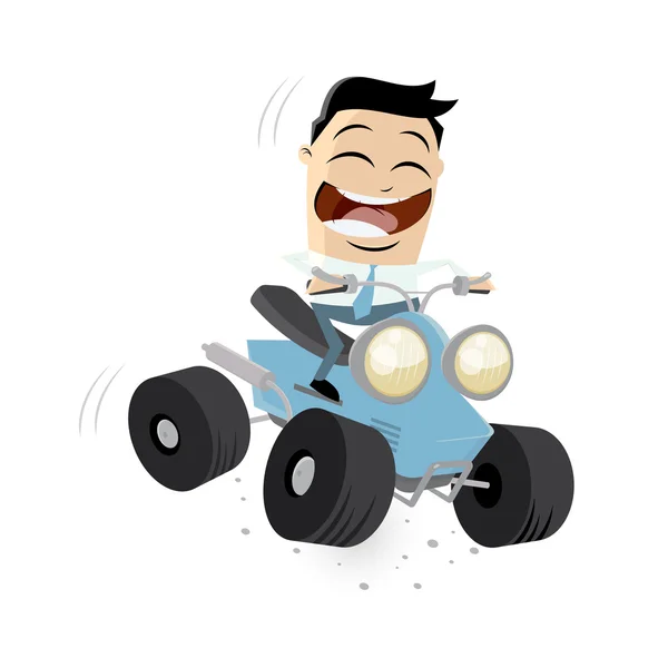 Funny businessman is riding a quad bike — Stock Vector