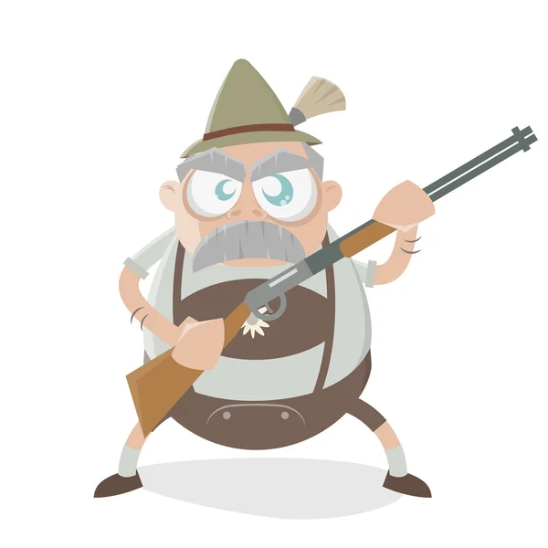 Enojado bavarian hombre con pistola — Vector de stock