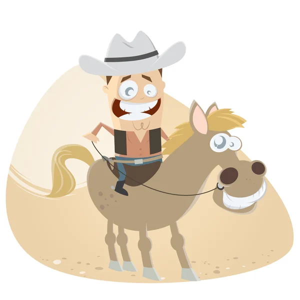 Rolig tecknad cowboy och hans häst — Stock vektor