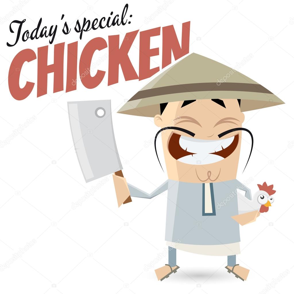 Funny cartoon chinese with chicken