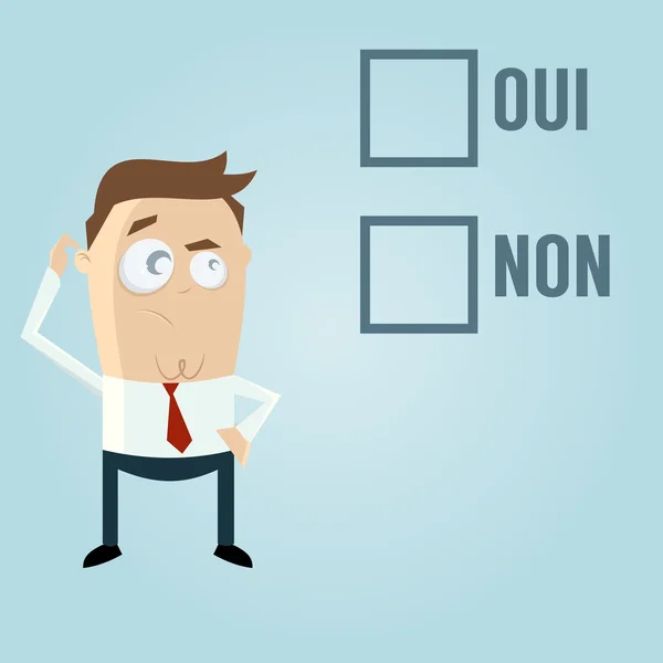 Businessman with check boxes in French meaning yes or no — Stock Vector