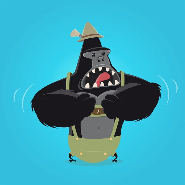 Drôles de dessin animé gorille bavarois lederhosen — Image vectorielle