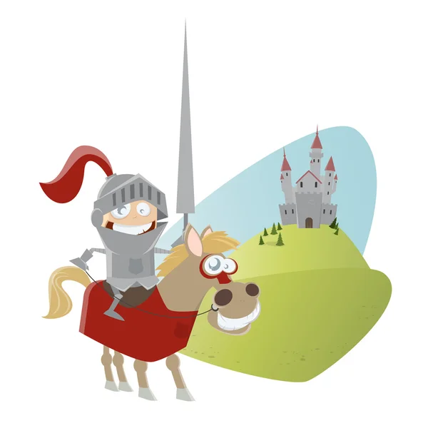 Funny cartoon knight on a horse — Stock Vector