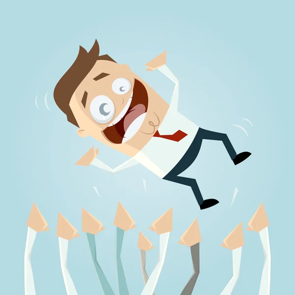 Successful businessman is carried by the crowd — Stock Vector