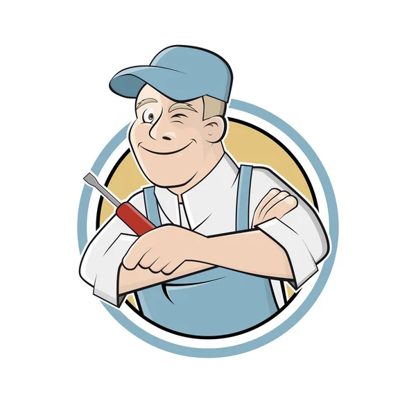 Grappige cartoon werknemer in een badge — Stockvector