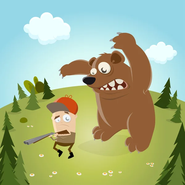 Funny cartoon hunter with bear — Stock Vector