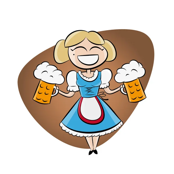 Bavarian girl is serving beer — Stock Vector