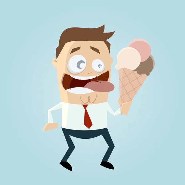 Funny cartoon man is licking ice cream — Stock Vector