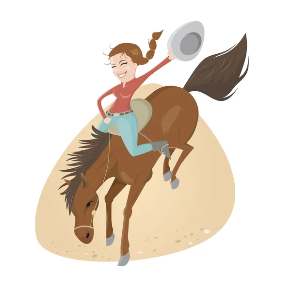 Divertida chica montando rodeo — Vector de stock