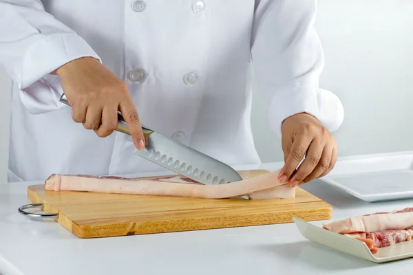 Chef tranches de porc strié — Photo