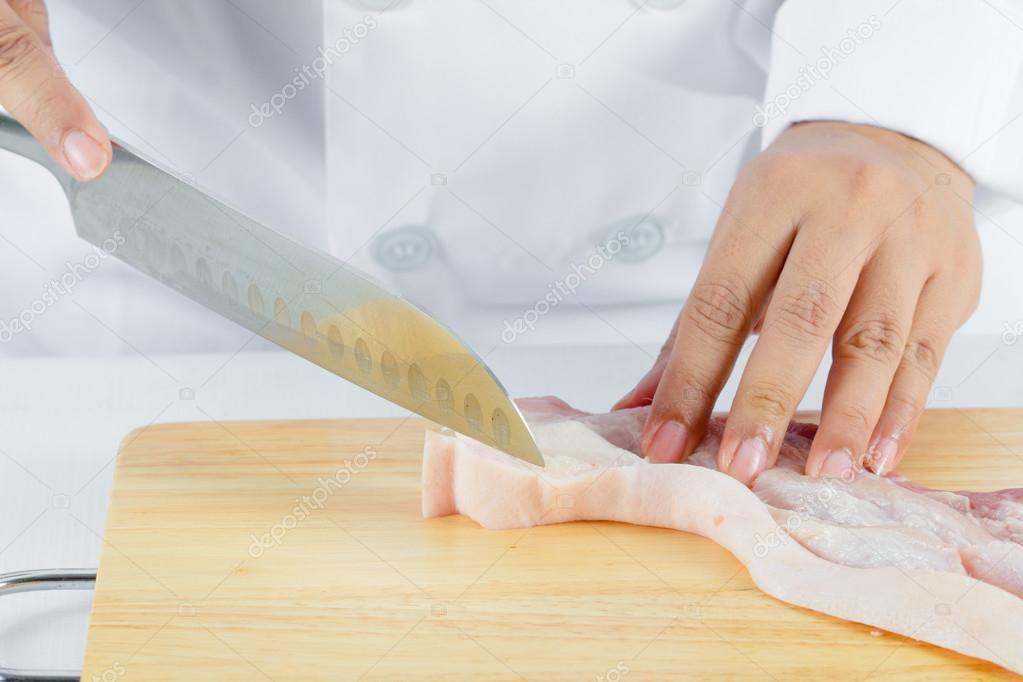 chef sliced streaky pork