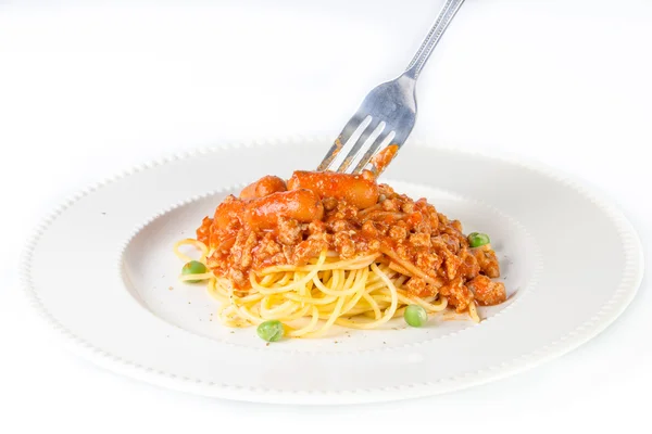 Sauce spaghetti saucisse . — Photo