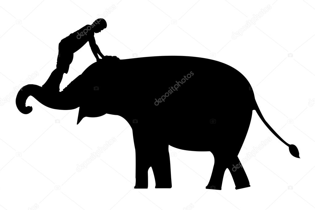 Elephant and man silhouettes