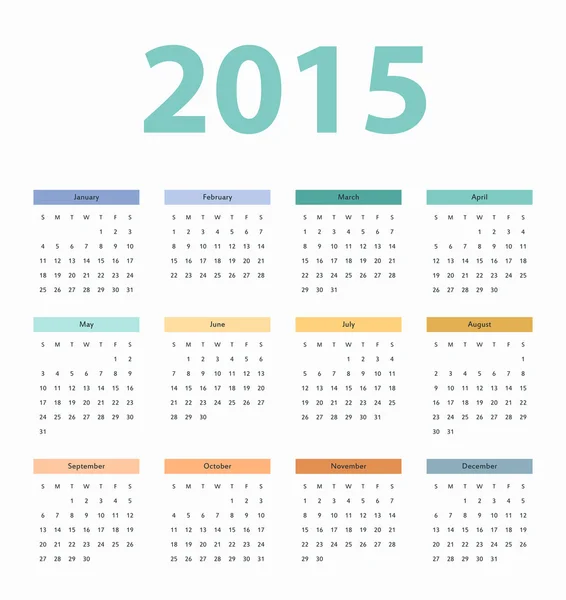 Einfacher Jahresvektorkalender 2015, Vorlage — Stockvektor