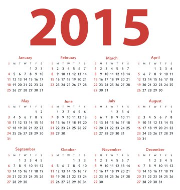 Basit 2015 yılı vektör takvimi, şablon