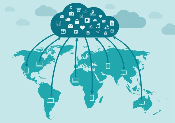 Simgeleri bir sürü bilgi işlem Internet kavramı bulut