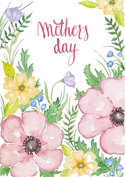 Dia da mãe. Moldura floral. Fundo aquarela com flores . — Vetor de Stock