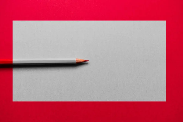 Red Pencil Red Background Grey Rectangle Middle Pencil Desaturated Rectangle — Stok fotoğraf