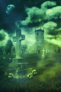 Cadılar Bayramı Churchyard Cadılar Bayramı için kafatasları ile
