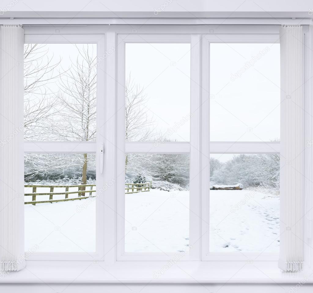 SchneeSzenenfenster Stockfotografie lizenzfreie Fotos