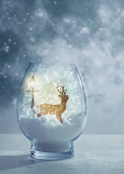 Snow Globe For Christmas With Reindeer — Stock Photo, Image