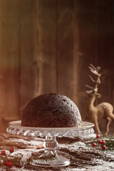 Christmas Pudding On Glass Stand — Stock Photo, Image