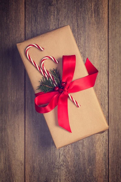 Christmas Gift With Candy Canes — Stock Photo, Image
