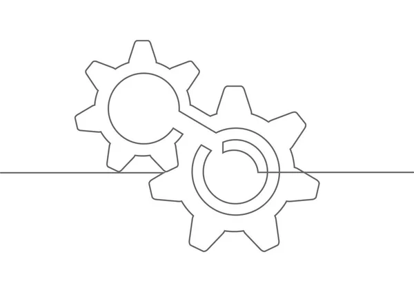 Continuous Line Gears Engineering Drawing Technical Drawing Gears Rotating Mechanism — Stock Vector