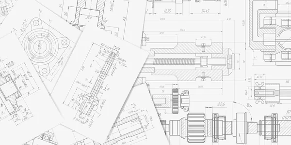 Teknik çizim arkaplanı. Makine Mühendisliği çizimi. Vektör illüstrasyonu.