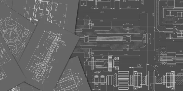 Siyah bir arkaplanda teknik çizim. Makine Mühendisliği çizimi. Vektör illüstrasyonu.