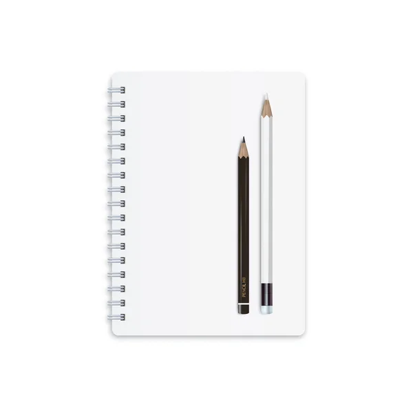 白色背景的白色笔记本 白色铅笔 用于注册的纸片 商业日志 — 图库矢量图片