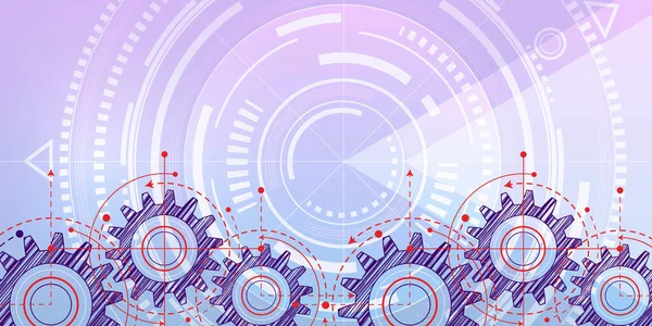 Technische Zeichnung Der Zahnräder Drehmechanismus Der Runden Teile Maschinentechnik Vektorillustration — Stockvektor