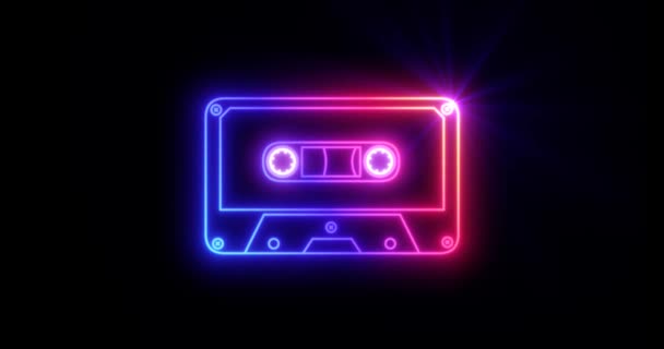 Neon Cassete Animation Ταινία Κρασί Μουσική Disco Music Από Δεκαετία — Αρχείο Βίντεο