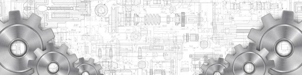 Ingenieur Techniker Entwirft Zeichnungen Metallzahnräder Technische Zeichnung Hintergrund Drehmechanismus Der — Stockvektor