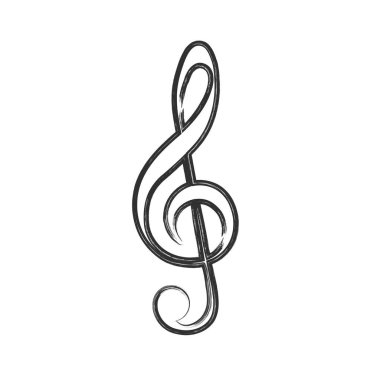 Beyaz arka planda üçlü anahtar. Müzik notaları. Vektör illüstrasyonu..