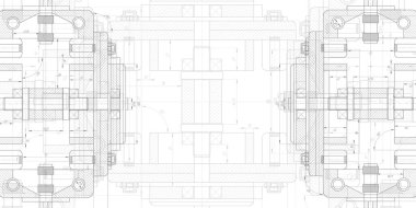 Teknik çizim. Makine Mühendisliği geçmişi. Teknoloji Sancakları. Vektör illüstrasyonu .